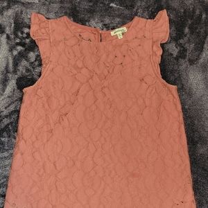 Monteau lace cotton blend top with ruffles Size L Warm Coral